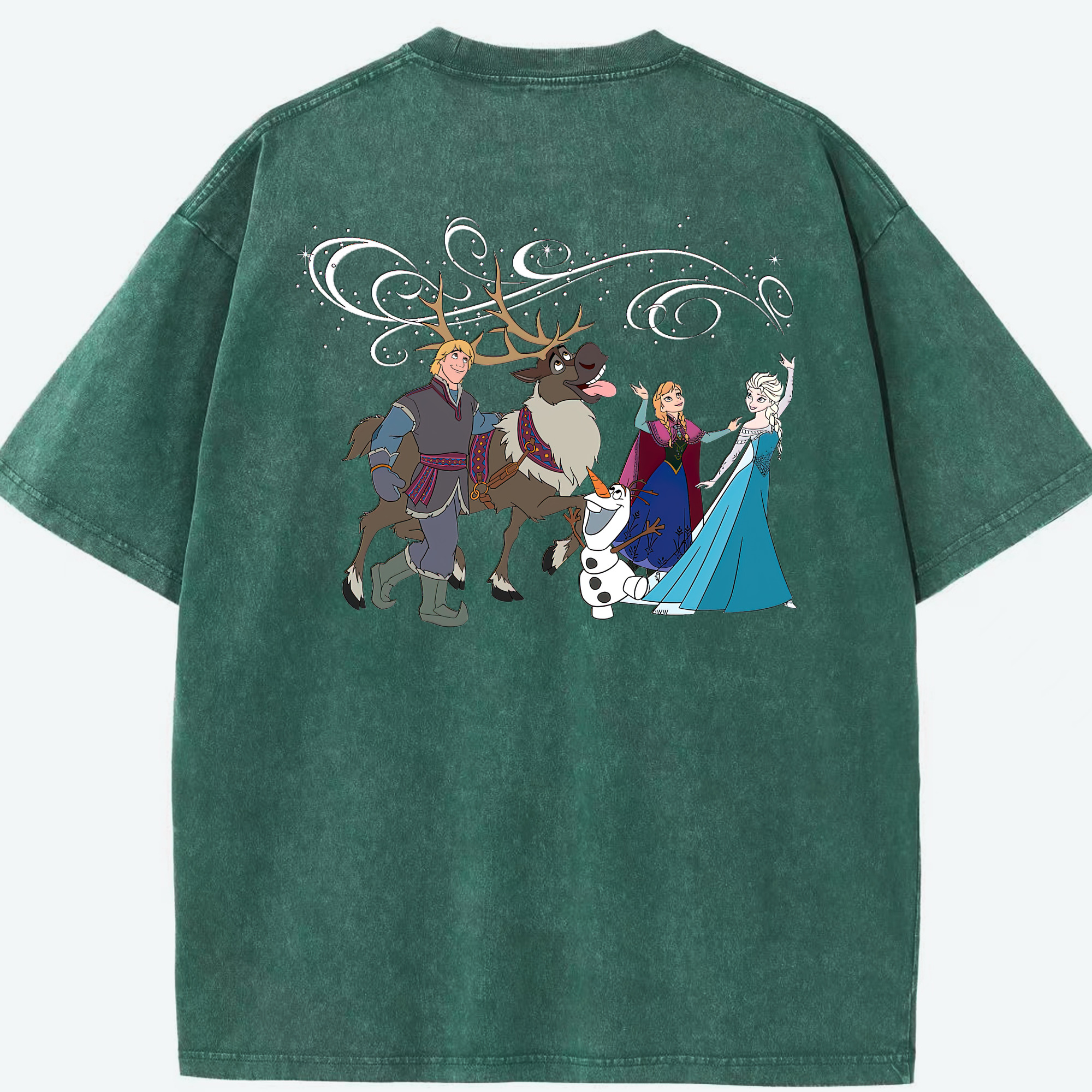 （画像用） アナと雪の女王 アンナ エルサ Frozen Anna Elsa 綿100% ヴィンテージ風 半袖Tシャツ（背面プリント）